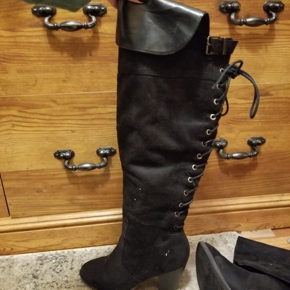 High, over-the-knee with tie string laces up the back suede boot - Picture 7 of 12